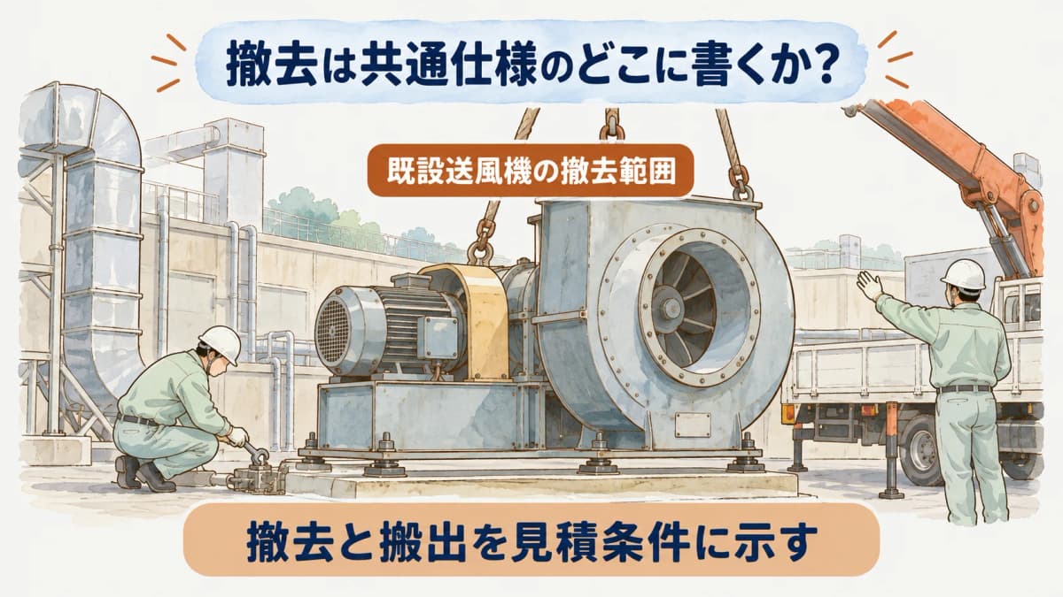 既設機の撤去範囲と更新機器を共通仕様に示す図