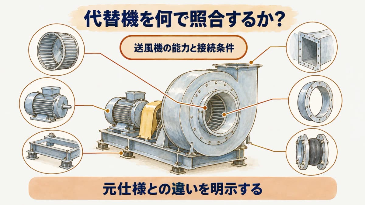 代替機器の能力と接続条件を元仕様に照合する図